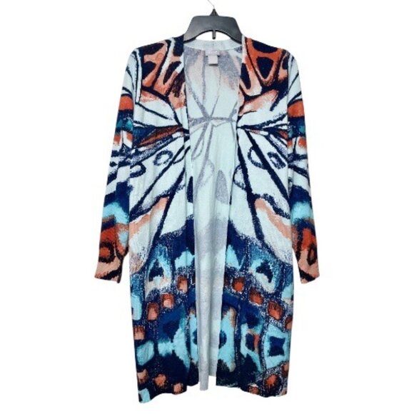Chicos Open-Front Butterfly Print Long Cardigan Sweater S - Picture 5 of 13
